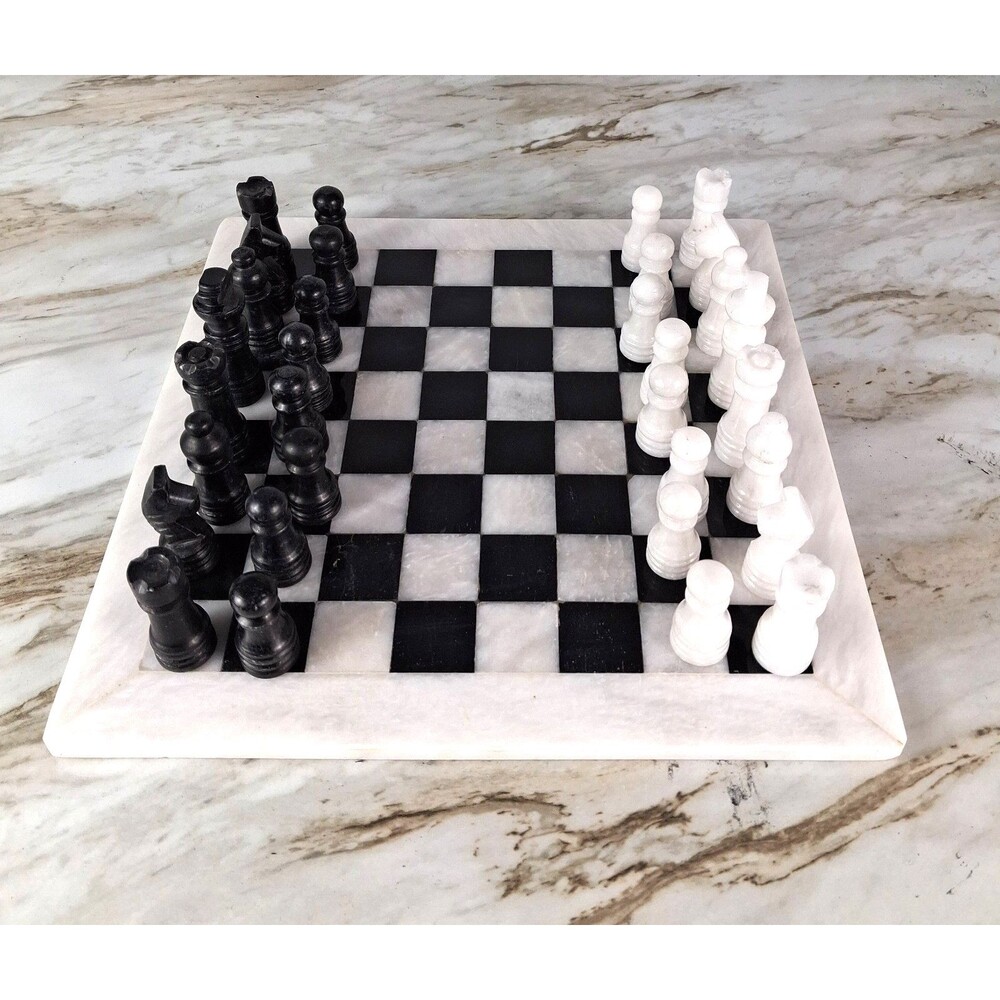 12" Marble Chess set, foam storage box, black & white handmade Birthday Gift